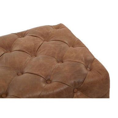 Hoxton Brown Leather Rectangular Chesterfield Ottoman