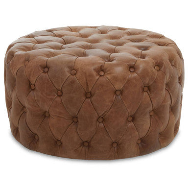 Hoxton Brown Leather Tufted Round Ottoman