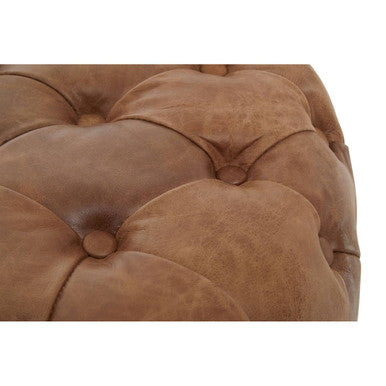 Hoxton Brown Leather Tufted Round Ottoman