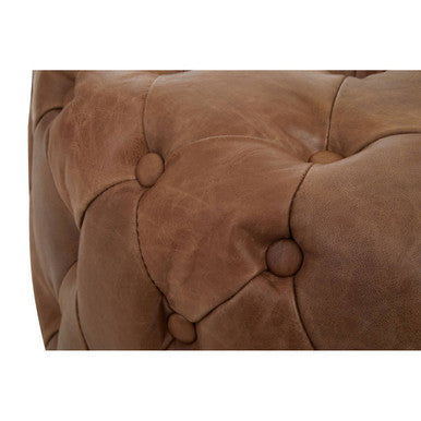 Hoxton Brown Leather Tufted Round Ottoman