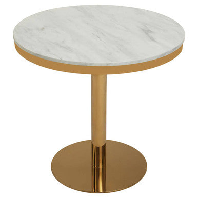 Azalea White Marble Round Dining Table with Gold Finish Base