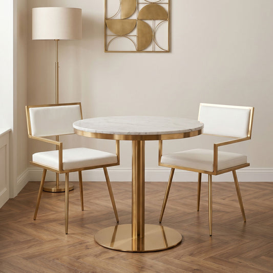 White Marble Round Dining Table with Gold Finish Base