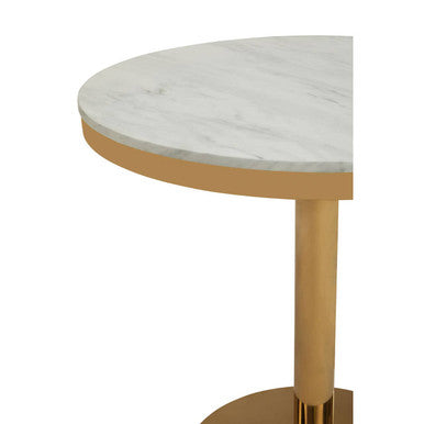 Azalea White Marble Round Dining Table with Gold Finish Base