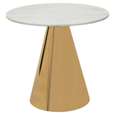 White Marble Round Dining Table with Gold Finish Conical Base