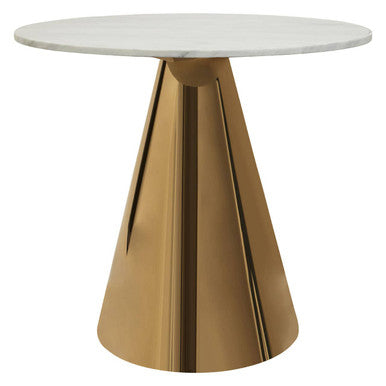 Azalea White Marble Round Dining Table with Gold Finish Conical Base