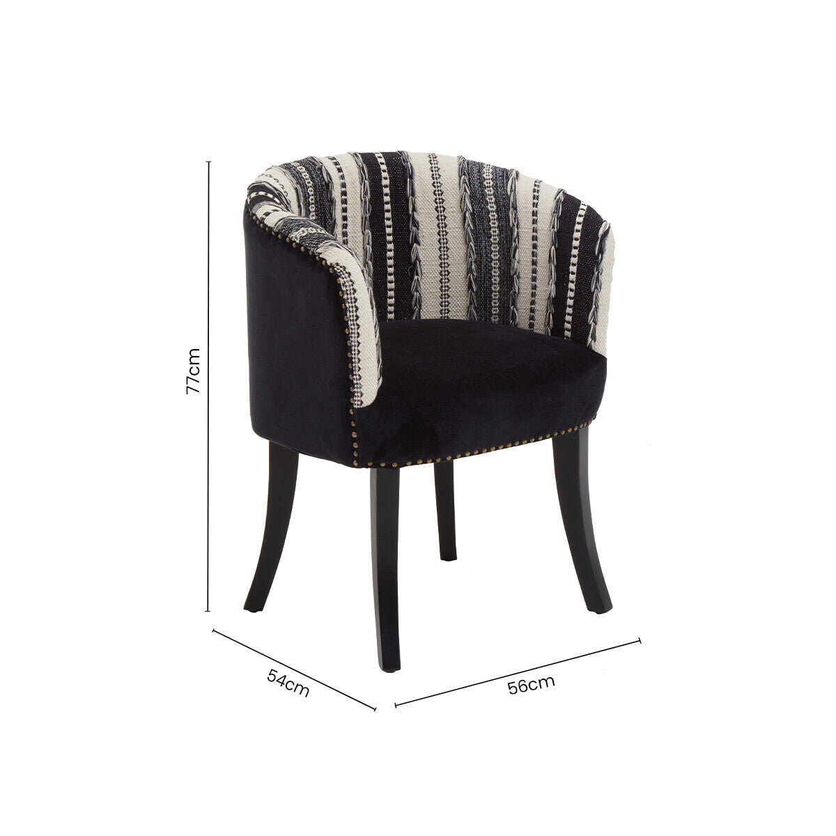 Cefena Black and White Chair with Stud Detail