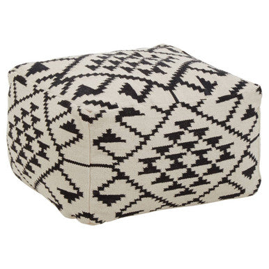 Cefena White Textured Fabric Pouffe with Padded Seat