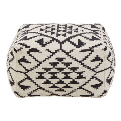 Cefena White Textured Fabric Pouffe with Padded Seat