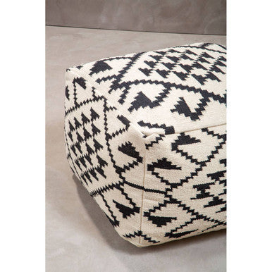 Cefena White Textured Fabric Pouffe with Padded Seat