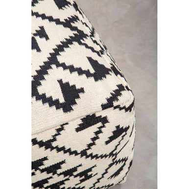 Cefena White Textured Fabric Pouffe with Padded Seat