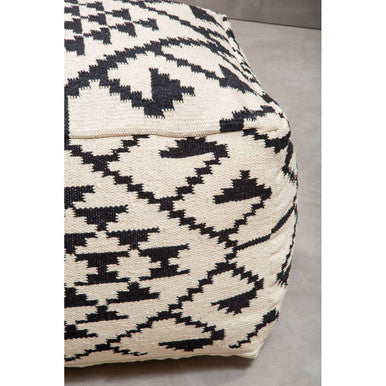 Cefena White Textured Fabric Pouffe with Padded Seat