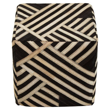 Bosie Black and White Stripe Leather Pouffe | Safira