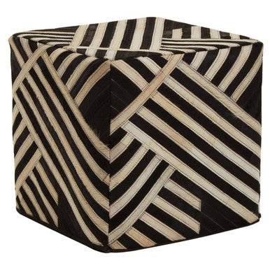 Bosie Black and White Stripe Leather Pouffe | Safira
