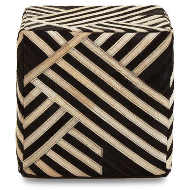 Bosie Black and White Stripe Leather Pouffe | Safira