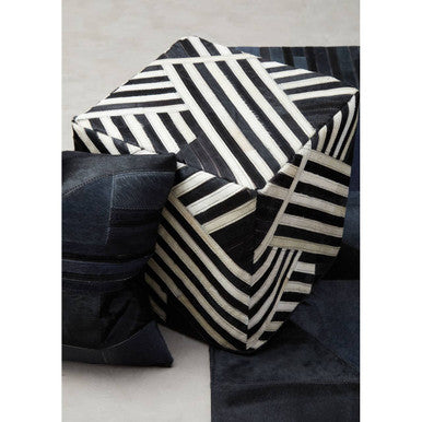 Bosie Black and White Stripe Leather Pouffe | Safira