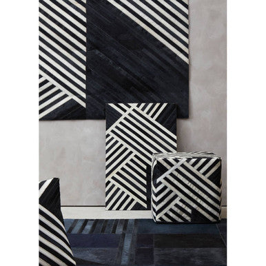 Bosie Black and White Stripe Leather Pouffe | Safira