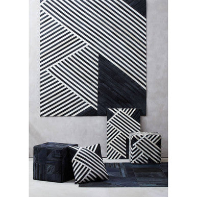 Bosie Black and White Stripe Leather Pouffe | Safira