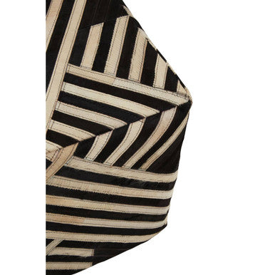 Bosie Black and White Stripe Leather Pouffe | Safira