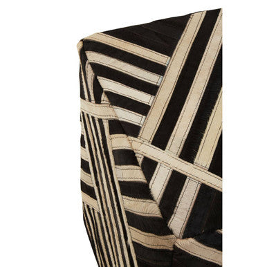 Bosie Black and White Stripe Leather Pouffe | Safira