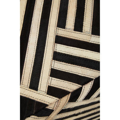 Bosie Black and White Stripe Leather Pouffe | Safira