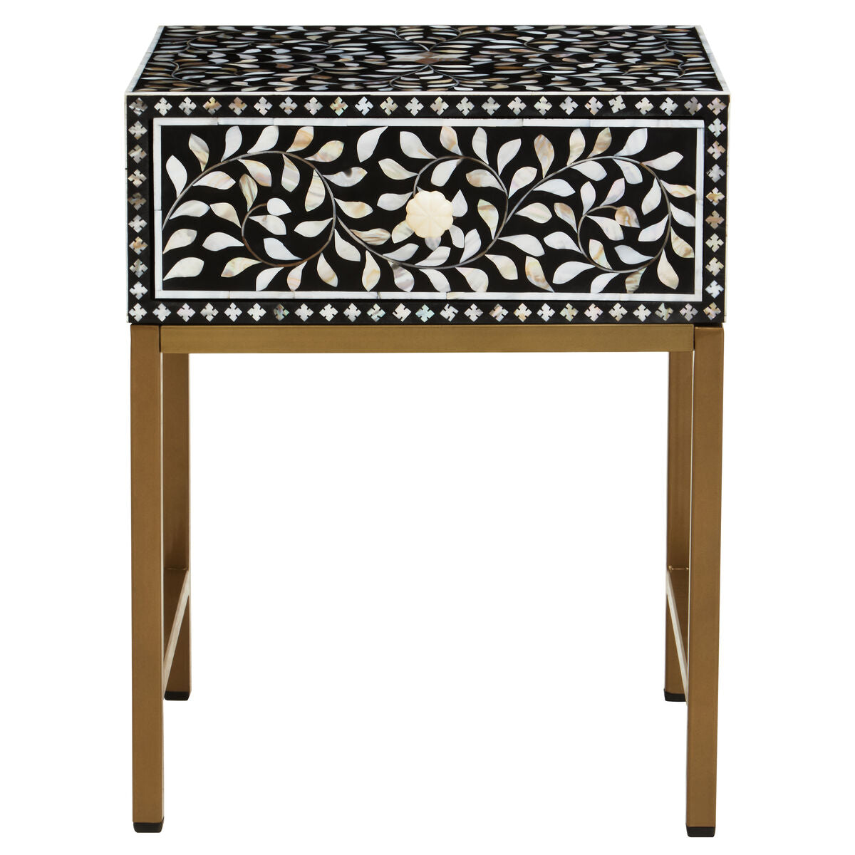 Fusion Black and White Bone Inlay 1 Drawer Side Table