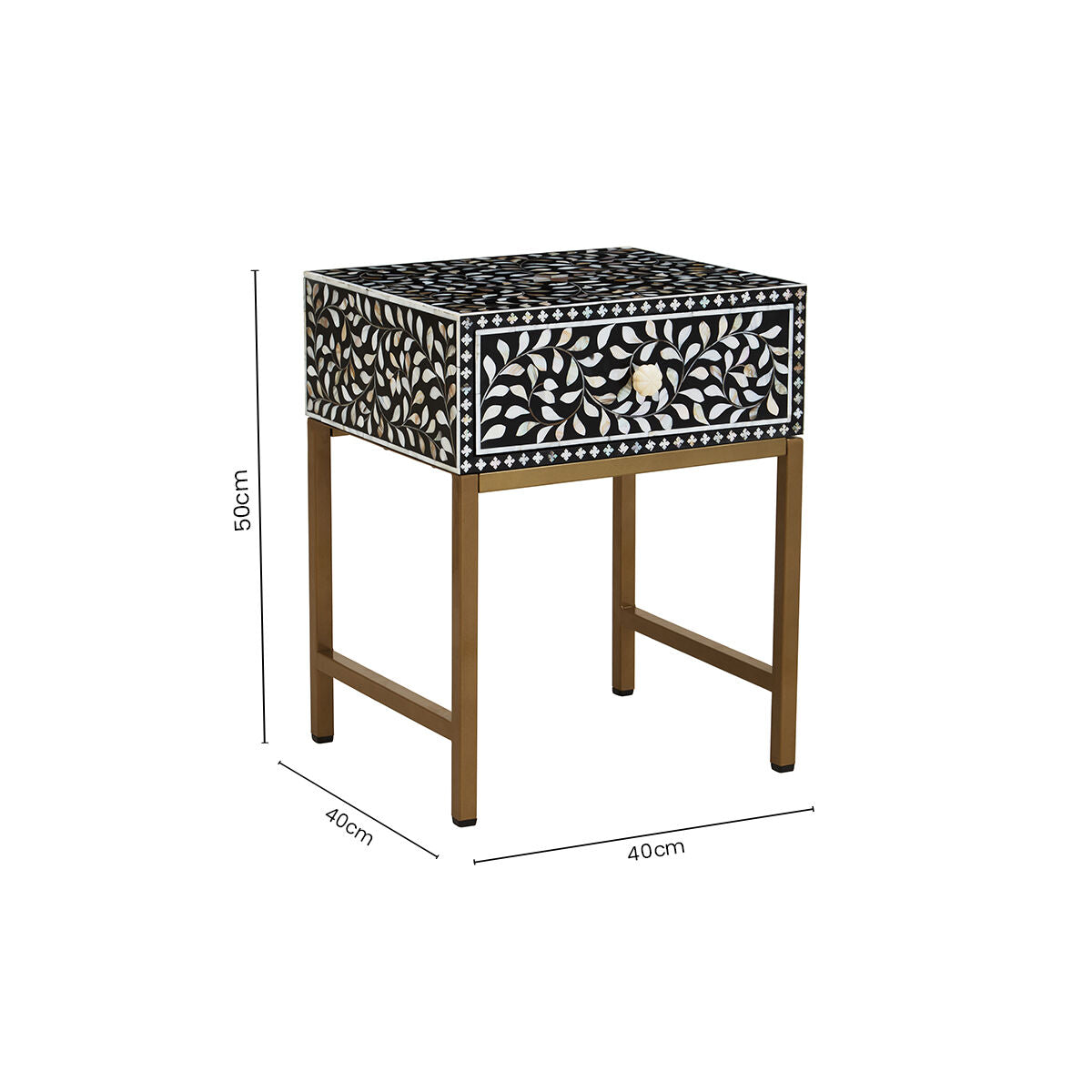 Fusion Black and White Bone Inlay 1 Drawer Side Table