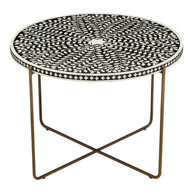 Fusion Black and White Bone Inlay Round Coffee Table