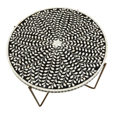 Fusion Black and White Bone Inlay Round Coffee Table