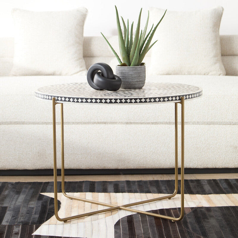Fusion Black and White Bone Inlay Round Coffee Table