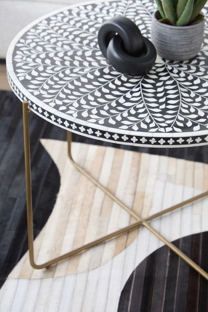 Fusion Black and White Bone Inlay Round Coffee Table