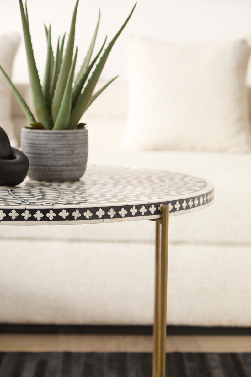 Fusion Black and White Bone Inlay Round Coffee Table