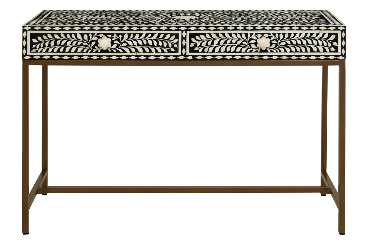 Fusion Black and White Bone Inlay 2 Drawer Console Table