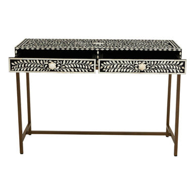 Fusion Black and White Bone Inlay 2 Drawer Console Table
