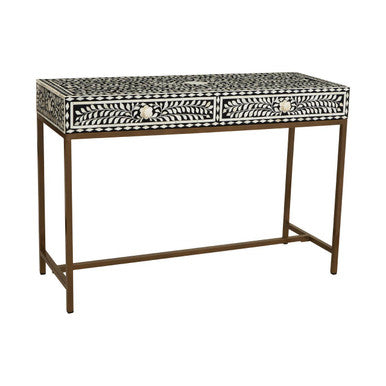 Fusion Black and White Bone Inlay 2 Drawer Console Table