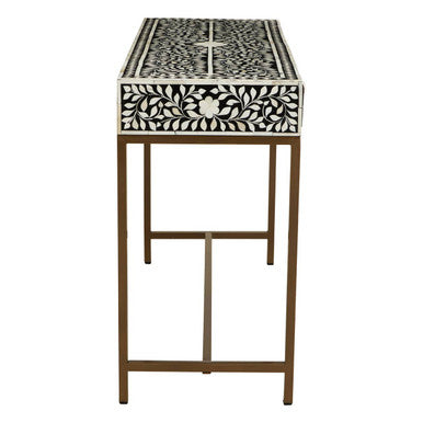 Fusion Black and White Bone Inlay 2 Drawer Console Table