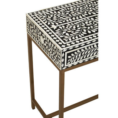 Fusion Black and White Bone Inlay 2 Drawer Console Table