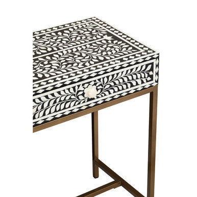 Fusion Black and White Bone Inlay 2 Drawer Console Table