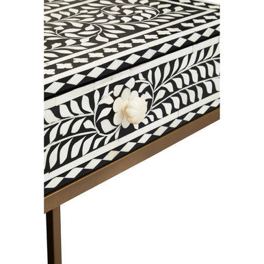 Fusion Black and White Bone Inlay 2 Drawer Console Table