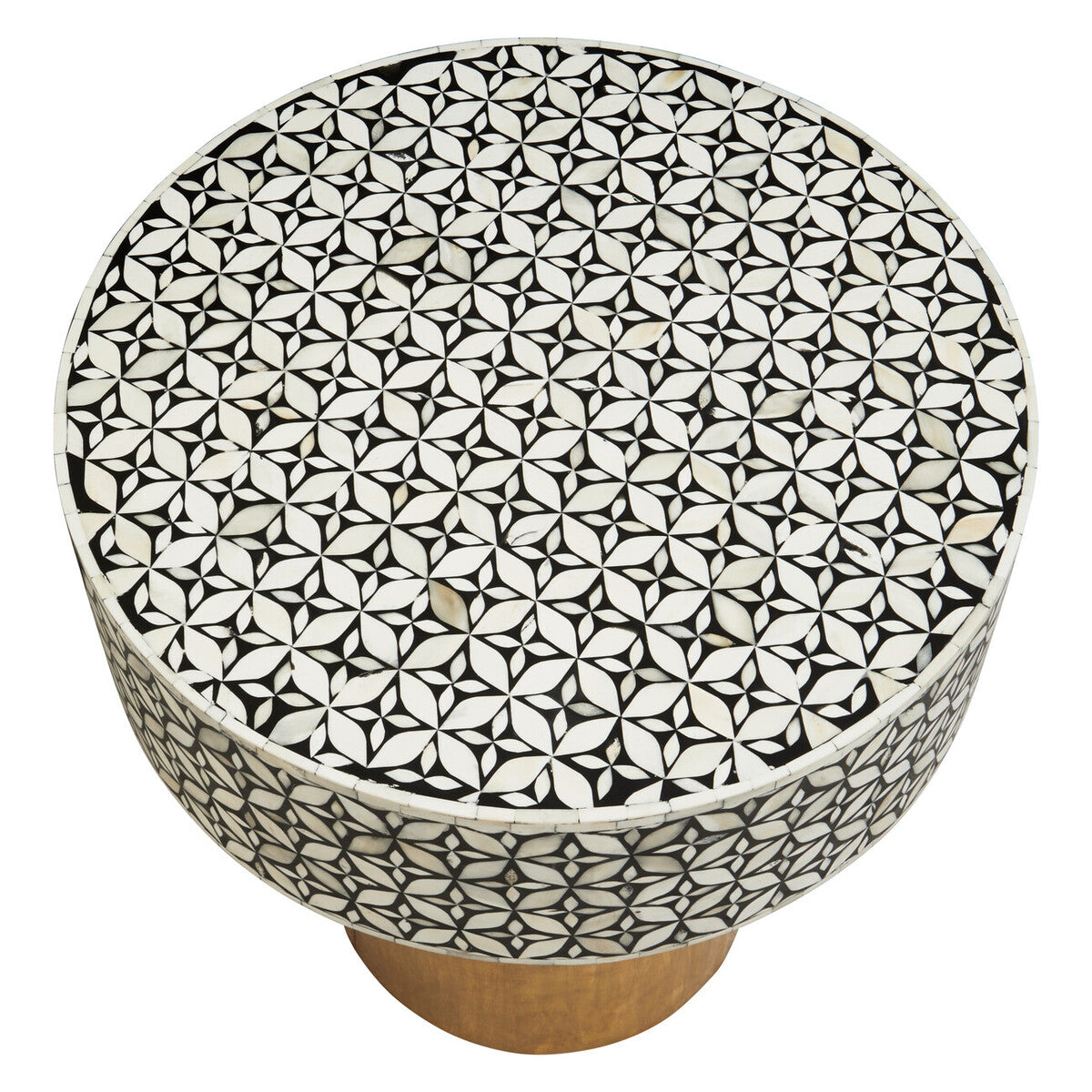 Fusion Black and White Bone Inlay Round Side Table with Gold Base