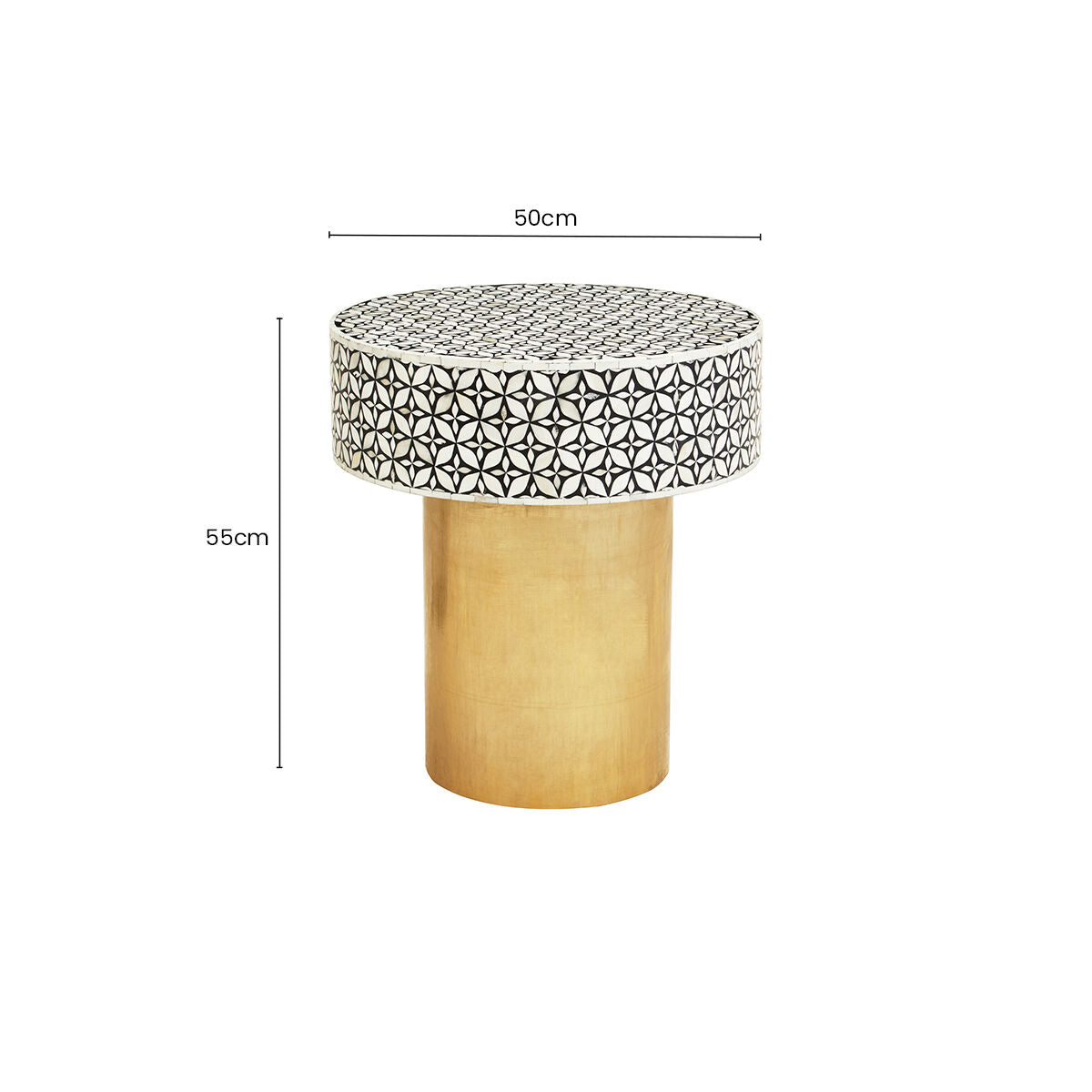 Fusion Black and White Bone Inlay Round Side Table with Gold Base