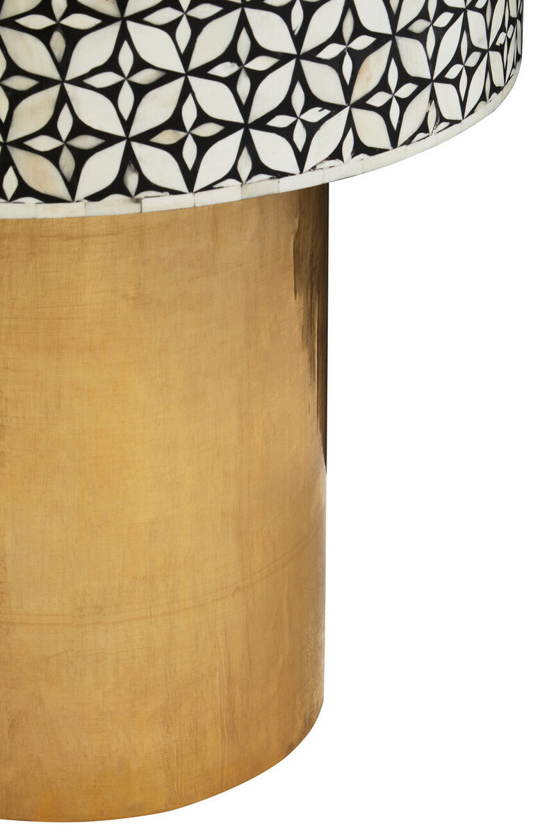 Fusion Black and White Bone Inlay Round Side Table with Gold Base