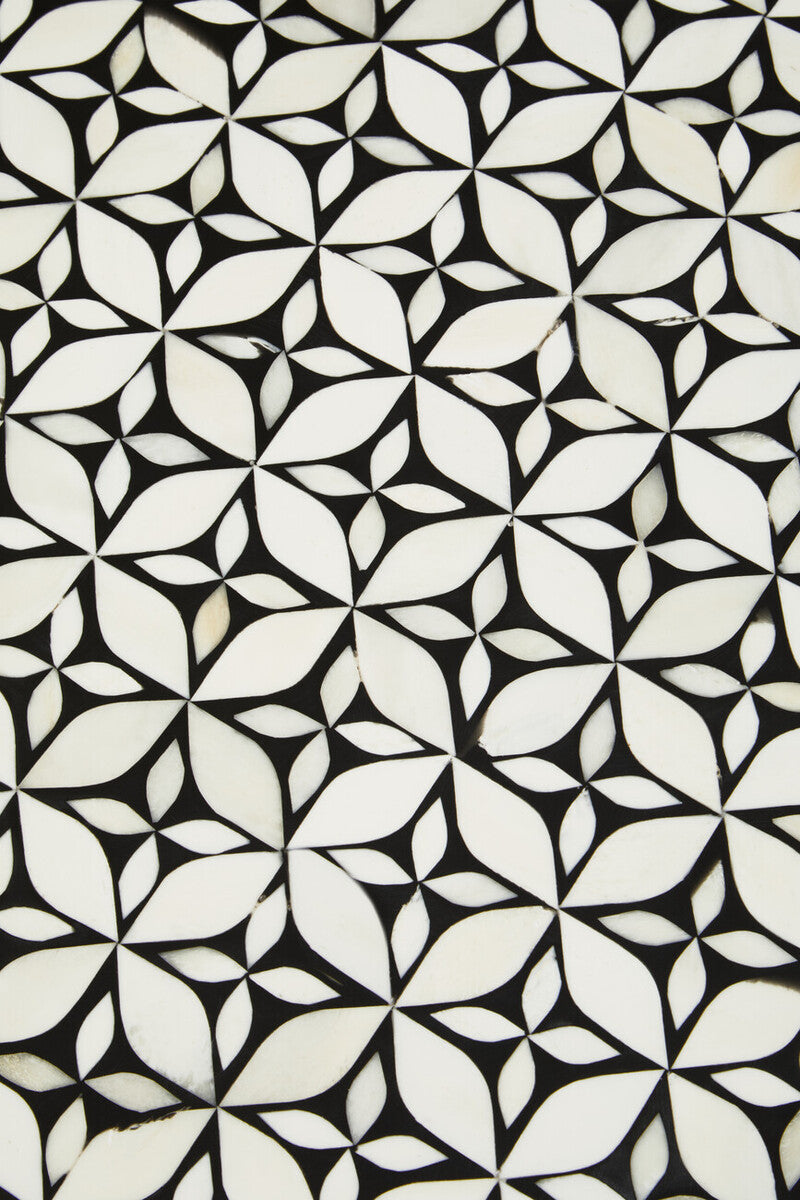 Fusion Black and White Bone Inlay Round Side Table with Gold Base
