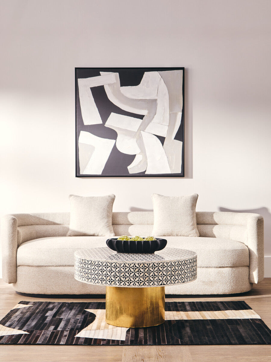 Fusion Black and White Bone Inlay Round Coffee Table with Gold Base