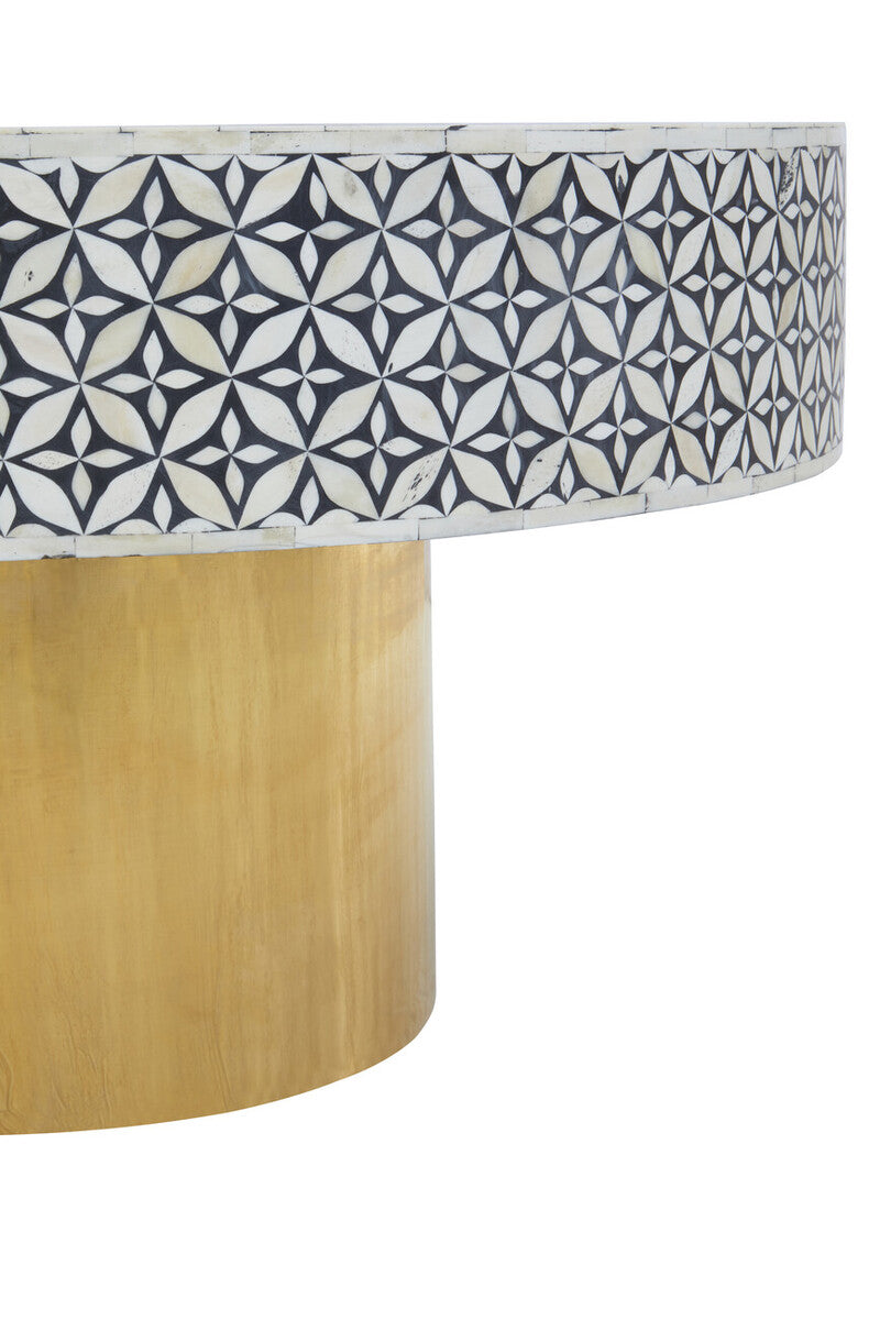 Fusion Black and White Bone Inlay Round Coffee Table with Gold Base