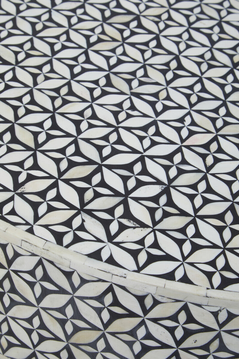 Fusion Black and White Bone Inlay Round Coffee Table with Gold Base