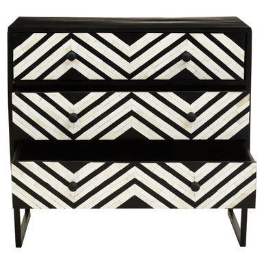 Fusion Black and White Bone Inlay 3 Drawer Chest