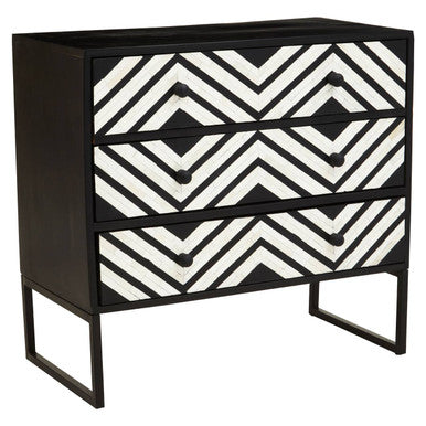 Fusion Black and White Bone Inlay 3 Drawer Chest