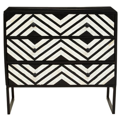 Fusion Black and White Bone Inlay 3 Drawer Chest