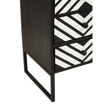 Fusion Black and White Bone Inlay 3 Drawer Chest