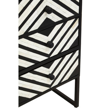 Fusion Black and White Bone Inlay 3 Drawer Chest